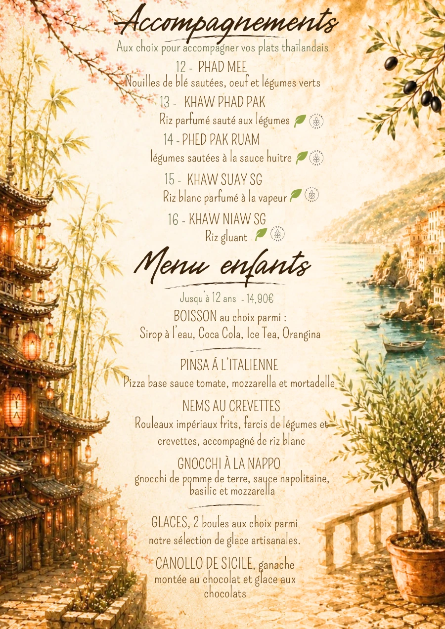 Carte du restaurant O Mamma Mia à Lourmarin, page 5 sur 7 — Accompagnements et menu enfants