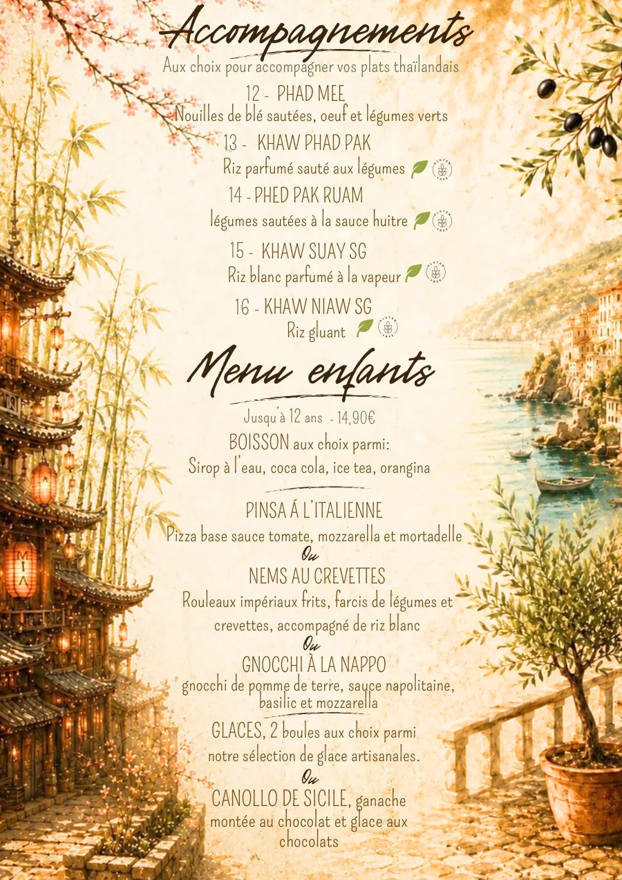 Carte du restaurant O Mamma Mia à Lourmarin, page 6 sur 8 — Accompagnements et menu enfants