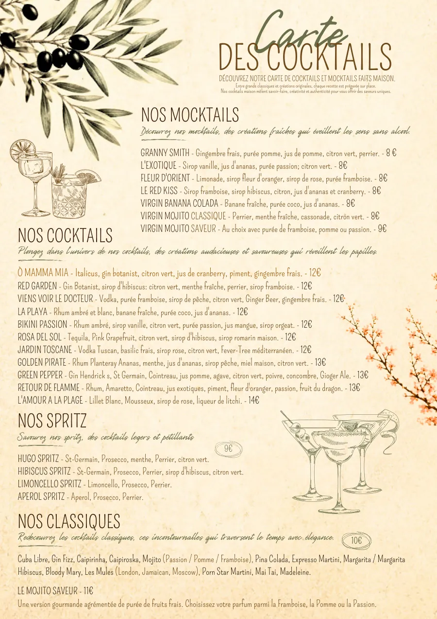 Carte du restaurant O Mamma Mia à Lourmarin, page 7 sur 8 — Carte des cocktails