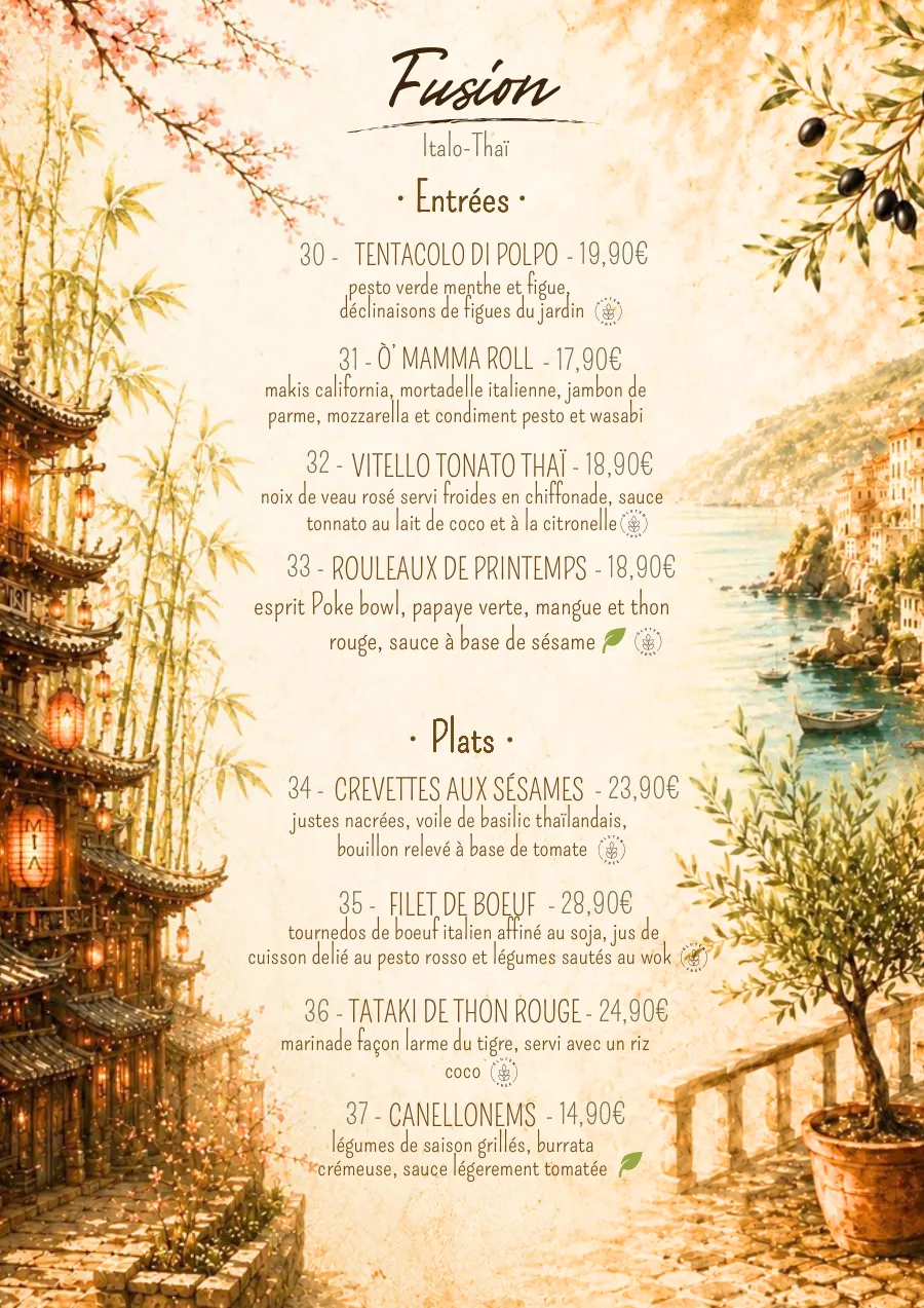 Carte du restaurant O Mamma Mia à Lourmarin, page 3 sur 8 — Fusion italo-thaï
