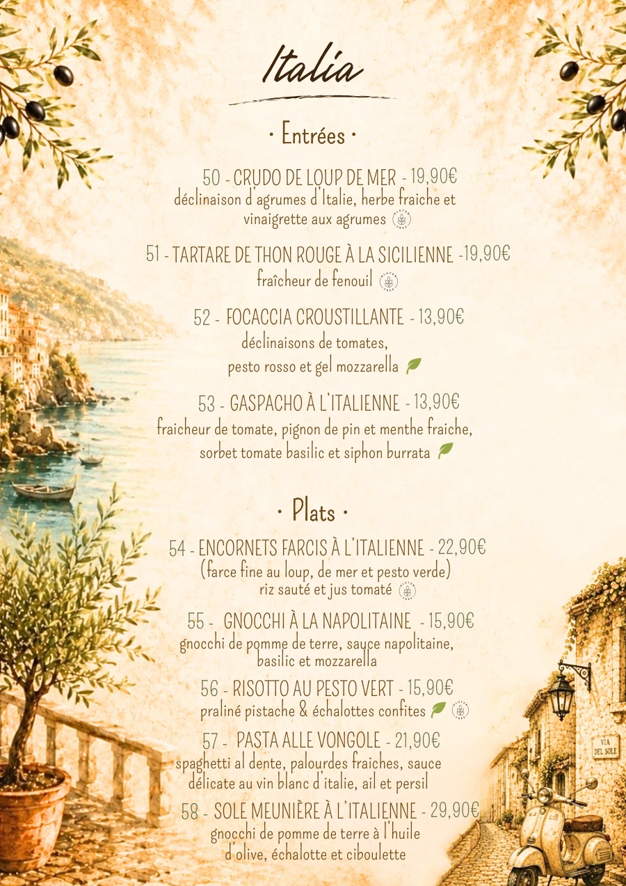 Carte du restaurant O Mamma Mia à Lourmarin, page 4 sur 7 — Italia — entrées et plats