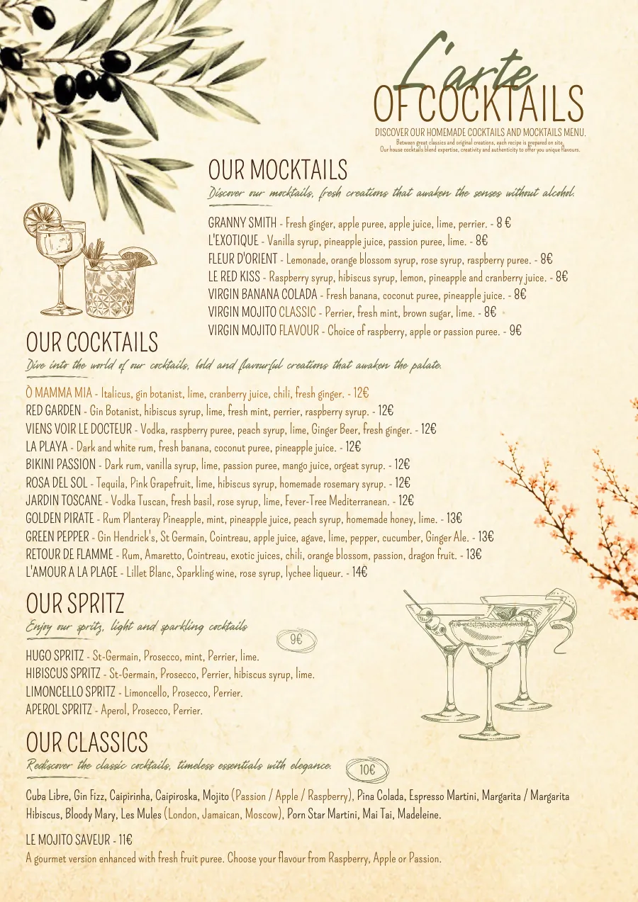 O Mamma Mia restaurant menu in Lourmarin, page 7 of 8 — Cocktail menu