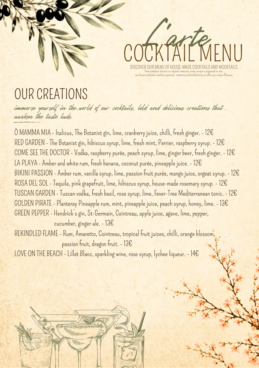 O Mamma Mia restaurant menu in Lourmarin, page 7 of 7 — Cocktails — our creations