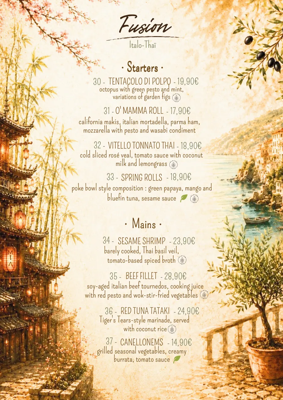 O Mamma Mia restaurant menu in Lourmarin, page 3 of 8 — Italian-Thai fusion